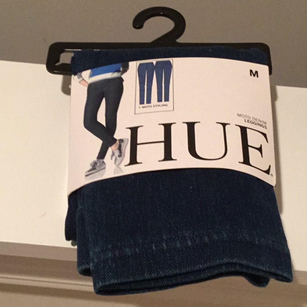 HUE DENIM MOTO LEGGINGS MEDIUM WASH SZ MED NWT